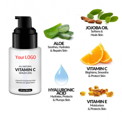 private label 20% vitamin C serum with pure hyaluronic acid whitening facial serum